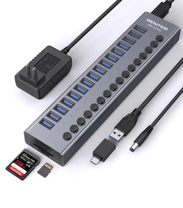 Powered USB Hub - WENTER 16 Ports USB 3.0 Hub, 5 Gbps Data Port, Aluminum Hou... - Picture 1 of 7