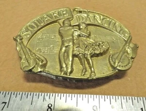 VINTAGE 1993 SOLID Brass " SQUARE DANCING" BELT BUCKLE - Picture 1 of 4