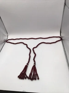 Red Beaded Lariat Necklace Flapper 48” Versatile Rhinestone Accents - Picture 1 of 7