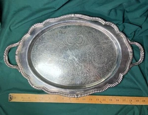 Vintage ovales überbackenes Silber Serviertablett mit Griffen wiegt ~ 4,14 Pfund ~ 21"x12,75" - Bild 1 von 14