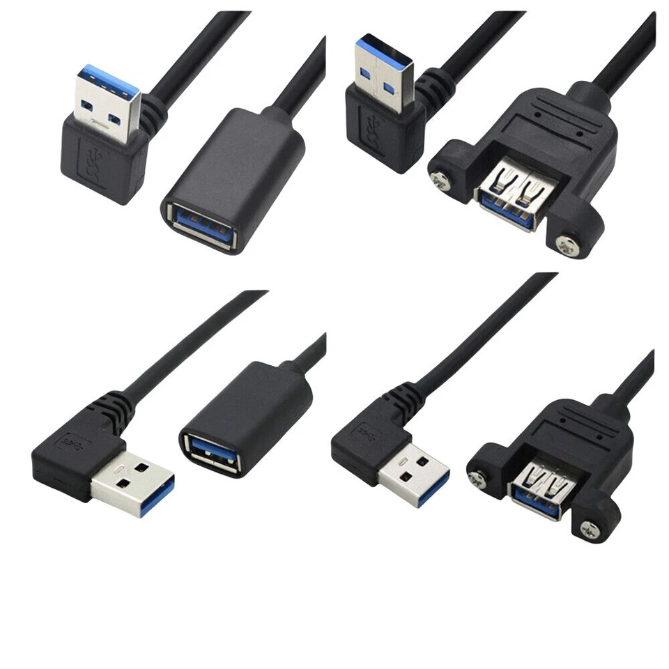 USB 3.0 Extension Cable Lead USB A 90° Right Angle Male to A Female With Base - Image 1 of 4
