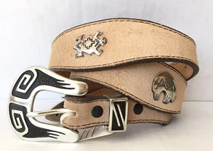 New USA Vintage Nocona Concho Rabbit Turtle Snake Leather Belt Size 28 Read - Picture 1 of 12