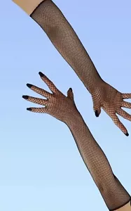 Long Fishnet Gloves, Over The Elbow Net Gloves, Black Fishnet Gloves, Costume - Picture 1 of 5
