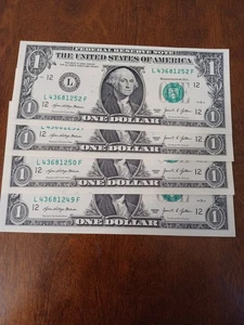 2021 ONE DOLLAR SCHEINE FORTLAUFENDE NUMMERN BANKFRISCH SCHEINE 4 SCHEINE - Bild 1 von 4