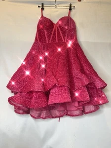 Layers Ruffle Skirt Sequin Pink Prom Pageant Teens Dress MED 8 Corset Sweetheart - Picture 1 of 17