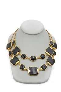 Collar Vintage Tono Dorado Piedra Negra 18" - Imagen 1 de 10