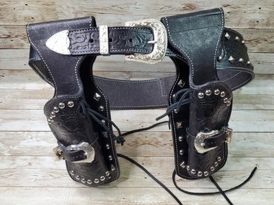 Western Black Leather & Silver  Holsters For  Colt 45 / Size 42-44 - Image 1 of 4