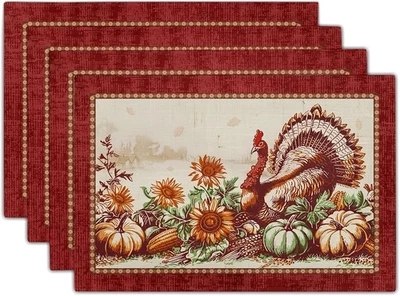 Manteles individuales Giwawa 4 piezas Acción de Gracias 12x18 pulgadas cosecha de otoño 12x18, Turquía  Foto 1 de 4