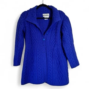 Aran Crafts blaue Merinowolle Zopfmuster Strickjacke Pullover Damen XS Irland - Bild 1 von 10