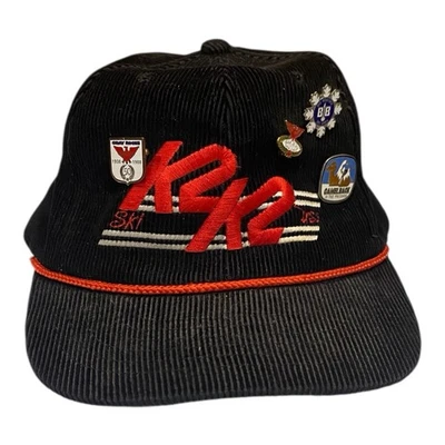 Vintage K2 Ski USA Corduroy Hat Vtg Rare Snow Board Skate Sport 80s 90s W/ Pins - Image 1 of 4