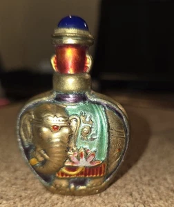 Beautiful Antique Chinese Metal Enamel Painted Elephant Snuff Bottle - Picture 1 of 5