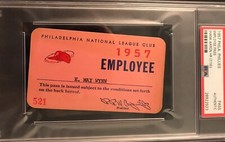 1957 Phillies PSA Ticket Pass Brooklyn Dodgers  Last GM/Sandy Koufax 1 k Relief