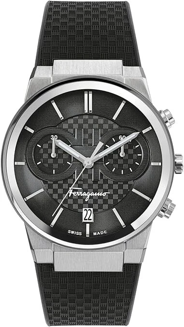 Ferragamo Chronograph SFME00121 Quartz Men's Watch Black Strap & Steel Dial 42mm