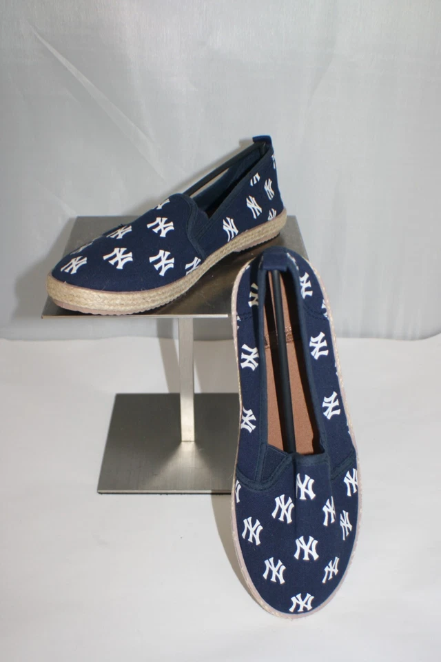 New York Yankees Wms Sz M Slip On Espadrille Shoes Blue White Baseball Flats NEW - Image 1 of 4