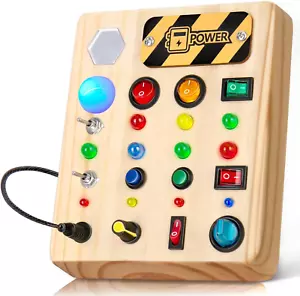 Montessori Toys for Toddler Busy Board, Wooden Sensory Board Switch Toy with Sha - Picture 1 of 11