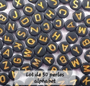 50er Set Perlen Alphabet schwarz Buchstaben vergoldet, rund, 0,7 x 0,4 mm, neu - Bild 1 von 1
