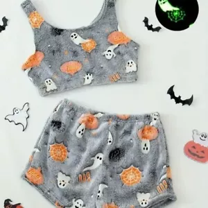 Soft Warm Comfortable Pajama Set for Women Fun, Spooky Halloween-Themed Nigtwear - Picture 1 of 8