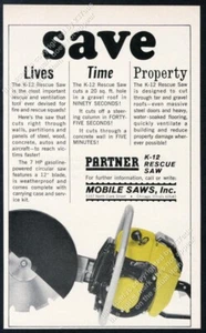Partner saw K-12 1965 sierra de rescate foto bombero herramienta vintage comercio anuncio impreso - Imagen 1 de 7