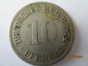 DEUTSCHES REICH 10 PFENNIG SELTENE DATIERUNG 1874 H MÜNZE (DARMSTADT) SEHR SCHÖN - Bild 1 von 3