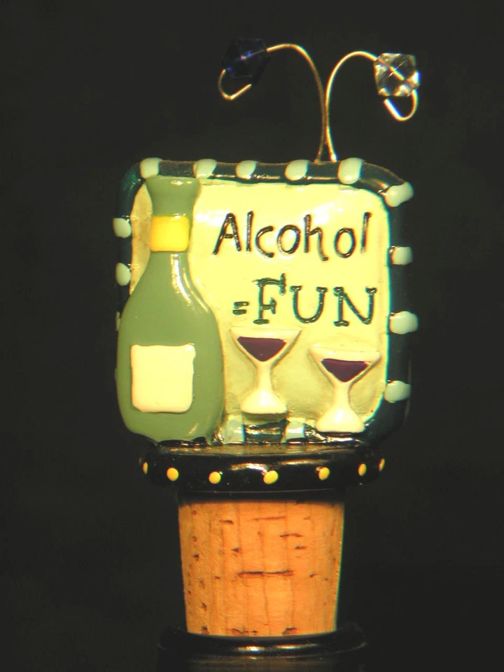 Tapón de botella de vino "Alcohol = DIVERTIDO" en tapón de corcho, nuevo Foto 1 de 1