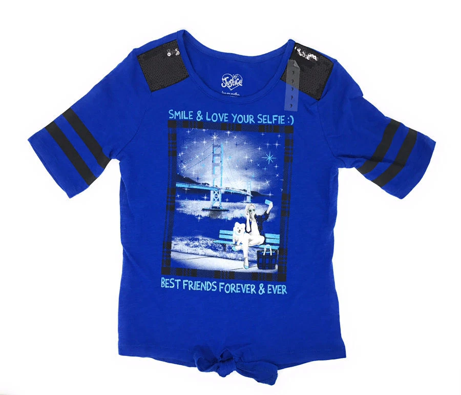 Justice для девочек синий лучшие друзья навсегда собаки рубашка ~ размер 7 ~ новый с Ярлыками - Изображение 1 из 1