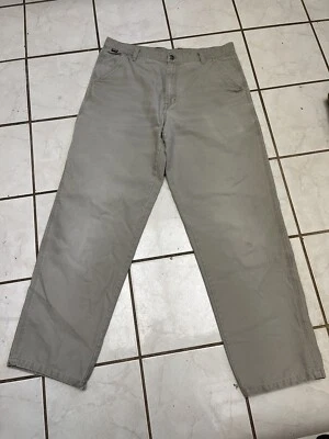 ¡ARTESANO VINTAGE! Jeans utilitarios de carpintero de lona beige caqui talla 36x32 Foto 1 de 4