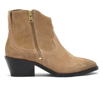 Botín Allsaints Carlotta Talla 7 Desierto Gamuza Cuero Bota Cremallera Lateral Foto 1 de 4