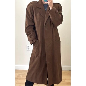 Vintage 80s Lisa Loren Brown Suede Leather Full Length Duster Coat sz XS - Picture 1 of 15