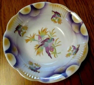 VINTAGE GERMAN VEGETABLE BOWL~PARROT&COCKATOO~IRREDESCENT COLOR/BIRD OF PARADISE - Picture 1 of 12
