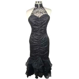 Vintage Dirty Dancing Neckholder Spitze Overlay Cocktailkleid 4 schwarz Meerjungfrau 1987 - Bild 1 von 11