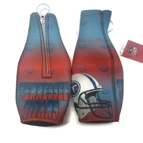 Lot of 2 NFL Tennessee Titans Beer Bottle Coolers Zipper Neoprene Blue 2 Sided Cover