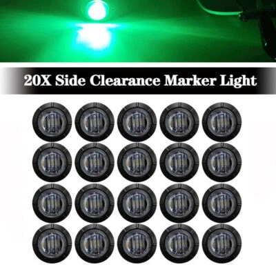 20-200X Green Round Side Marker lights Truck Trailer 3/4"LED Bullet Light - Image 1 of 4