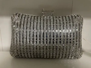 Rhinestone Evening Clutch Bag Fancy Bling and Silver Fancy Party Purse - Picture 1 of 1