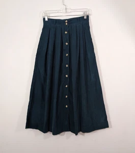 Vintage Eddie Bauer 90er türkis grün Cord Button-Down Plissee Midirock Gr. 10 - Bild 1 von 8