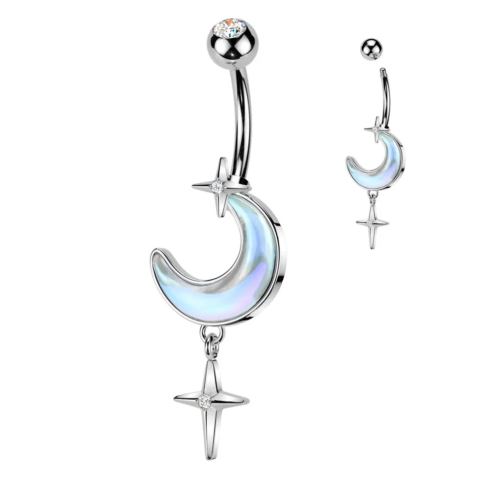 Piercing Ombelicale Luna Aurore Boreale E Pendente Stella - Immagine 1 di 1