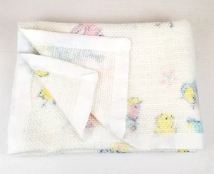 Vintgage Thermal Baby Blanket Pastel Bunny Chick Open Waffle Weave Satin Trim - Picture 1 of 8
