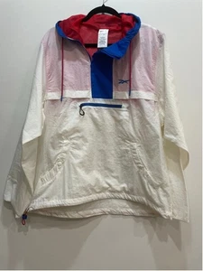 Reebok Woven Anorak Windbreaker Jacket M Pullover Parka Hood Pouch Pocket Retro - Picture 1 of 10