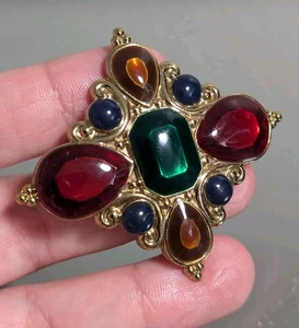 VTG SIGNED JAY STRONGWATER GOLDTONE MULTI COLOR Scarf Brooch Ring - Picture 1 of 6