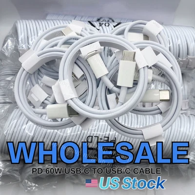 Wholesale For iPhone 17 16 15 Type USB C to USB C Fast Charger 60W PD Cable Lot - Image 1 of 4