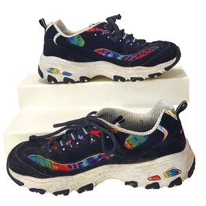 Skechers Sneakers D Lites Tie Dye Summer Fiesta Size 9 Black Rainbow Lace Up - Picture 1 of 16