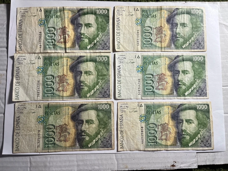 Liquidación donación España: Juego de 6 billetes de 1000 pesetas Foto 1 de 1
