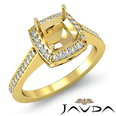 Cushion Pave Set Semi Mount VS1-VS2 Diamond Engagement Ring 18k Yellow Gold 0.5C - Image 1 of 4