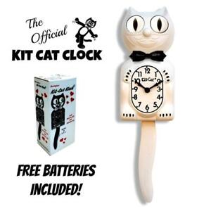 WHITE KIT CAT CLOCK 15.5" Free Battery MADE IN USA Official Kit-Cat Klock NEW