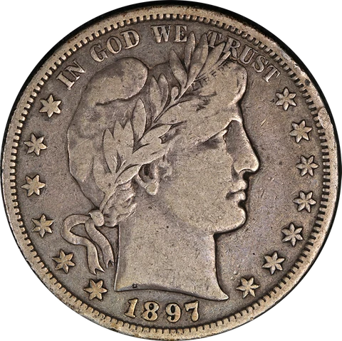 1897-S Barber Half Dollar Nice VF Key Date Great Eye Appeal Nice Strike Cover