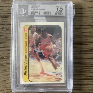 1986 Fleer Sticker Michael Jordan HOF ROOKIE RC #8 - BGS 7.5 w (2) 9 SUBGRADES! - Picture 1 of 3