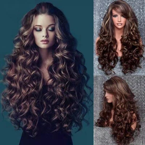 Women's Long Curly Hair Big Waves Rose Net Wig Synthetic Fluffy COS Brown Wig - Picture 1 of 4