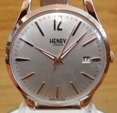 Mens Henry London Richmond HL39-M-0026 Vintage Rose-Gold Mesh Bracelet Watch NEW - Imagem 1 de 4