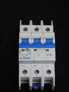 Altech 3DU15L  Circuit Breaker, 3-Pole, D-Curve, 15A, UL48910kA, Branch Circuit - Picture 1 of 3