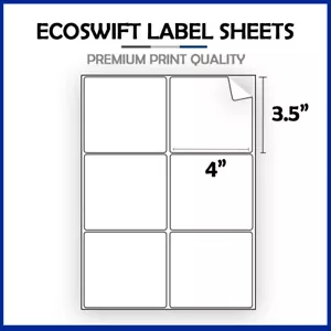 (6) 4 x 3 1/3 "EcoSwift" Laser/Ink Address Shipping Adhesive Labels 6 per sheet - Picture 1 of 5