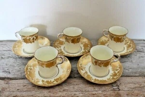 5 Gold Trim Demitasse Cups & Saucers - Lawleys of Regent Street, London W.I. - Picture 1 of 5